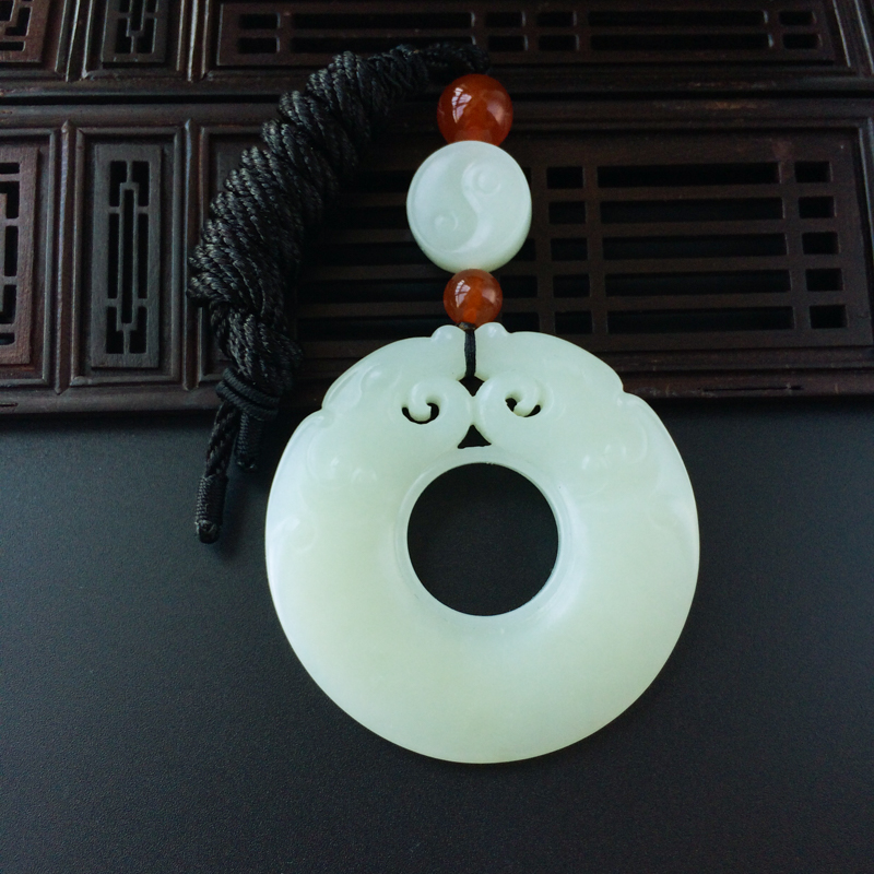 俄料天然和田玉平安扣吊坠-红掌柜