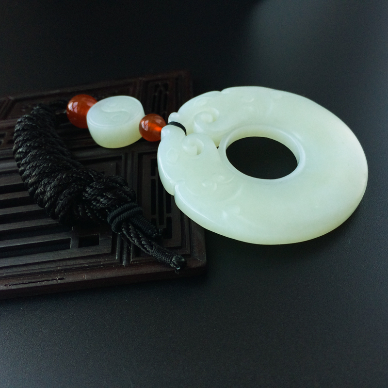 和田玉双龙平安扣吊坠-红掌柜