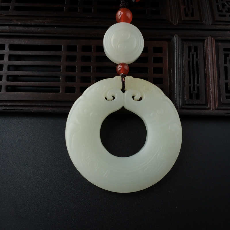 和田玉双龙护主平安扣吊坠-红掌柜
