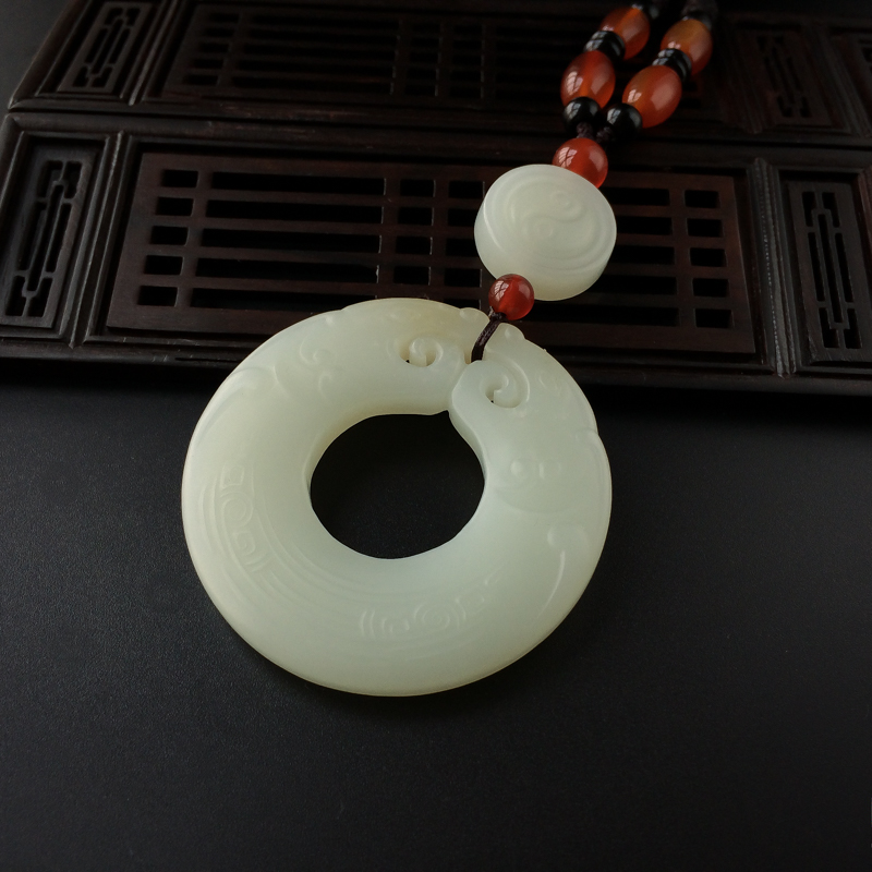 和田玉双龙护主平安扣-红掌柜