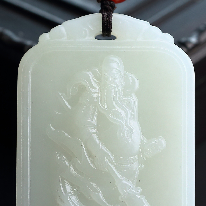 新疆和田玉关公牌吊坠-红掌柜