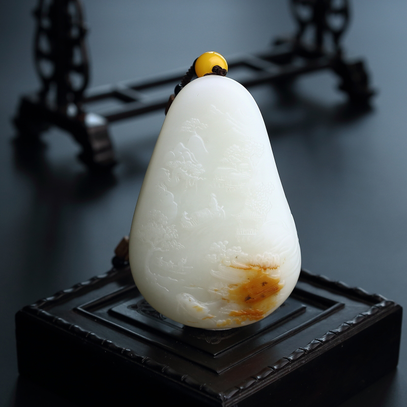 新疆天然和田玉山水手把件-红掌柜