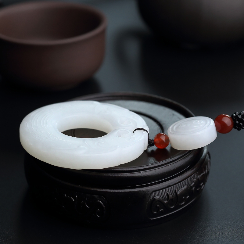 和田玉双龙平安扣吊坠-红掌柜