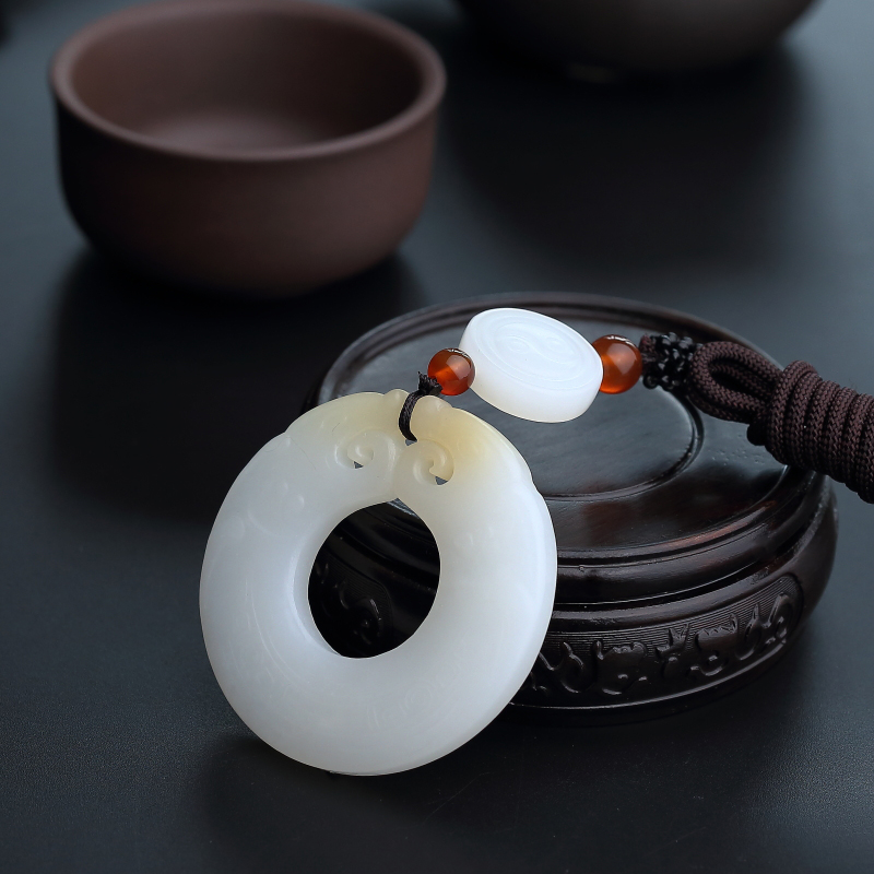 新疆和田玉双龙平安扣吊坠-红掌柜