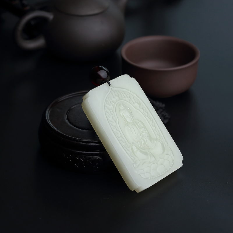 天然和田玉观音牌吊坠-红掌柜