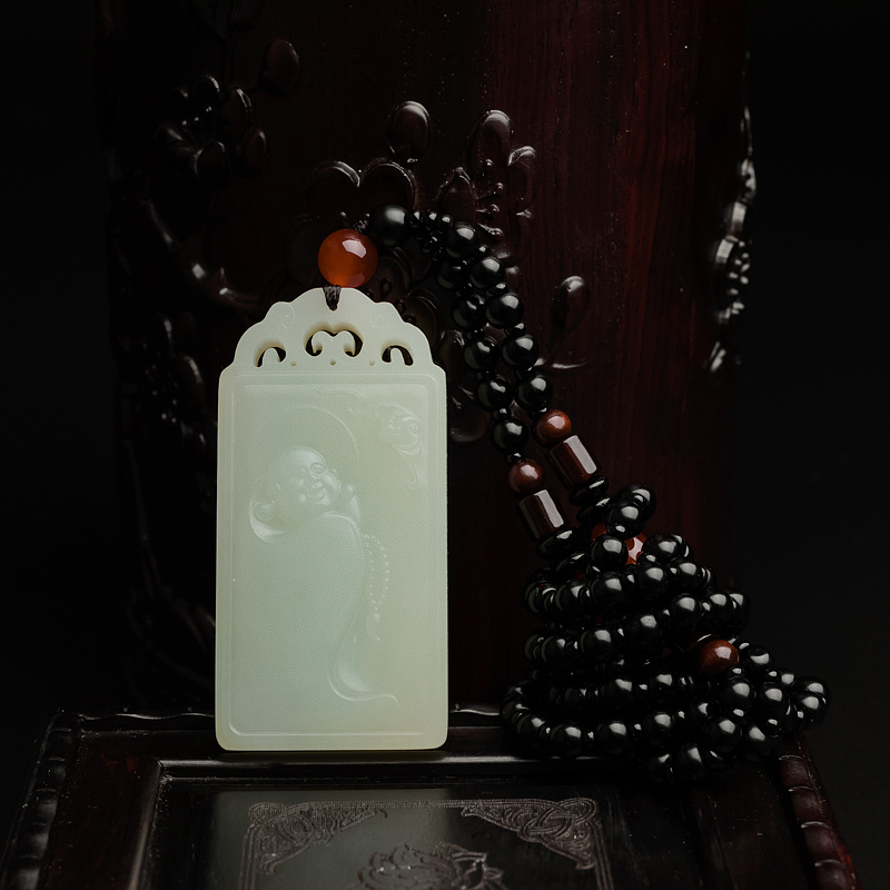 新疆天然和田玉佛牌吊坠-红掌柜