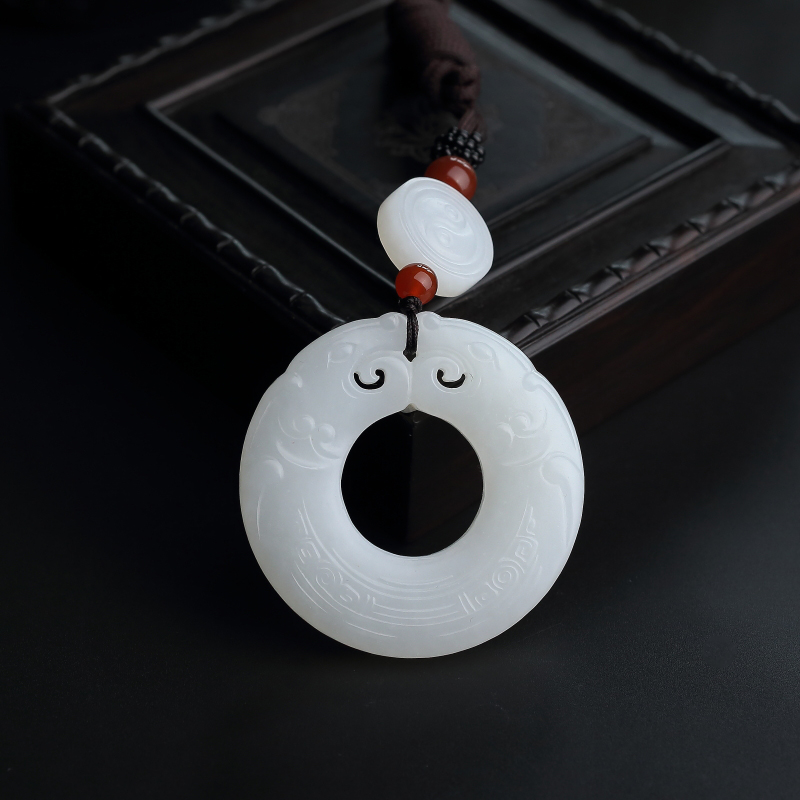 和田玉双龙戏珠吊坠-红掌柜