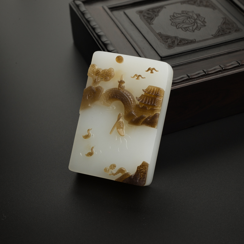 和田玉山水挂坠-红掌柜