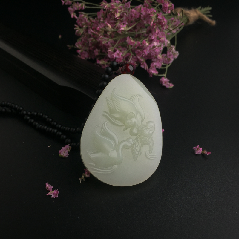 新疆天然和田玉鹅吊坠 - 红掌柜