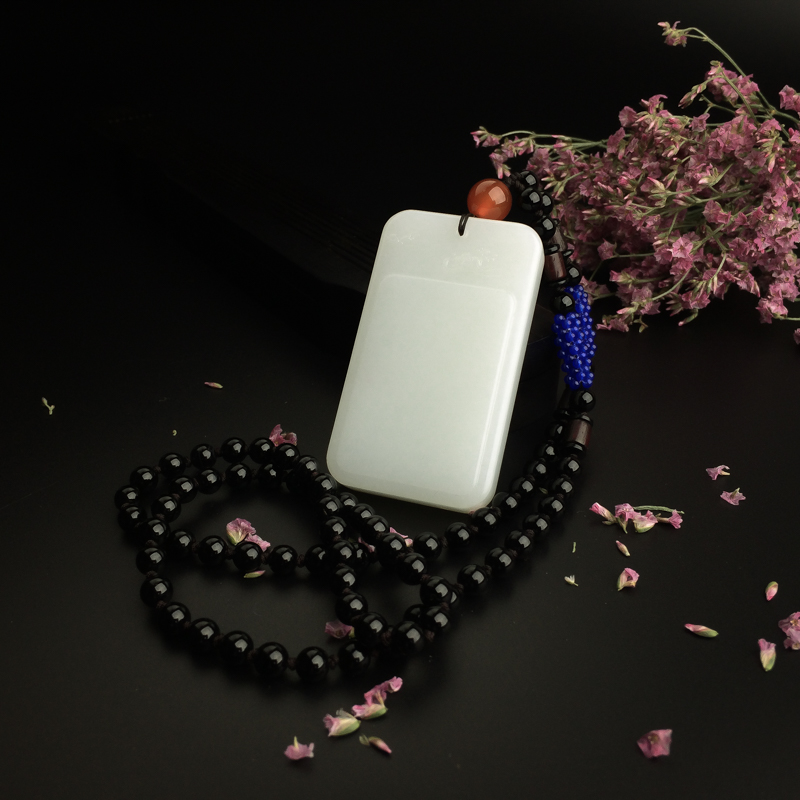 天然和田羊脂玉无事牌吊坠-红掌柜