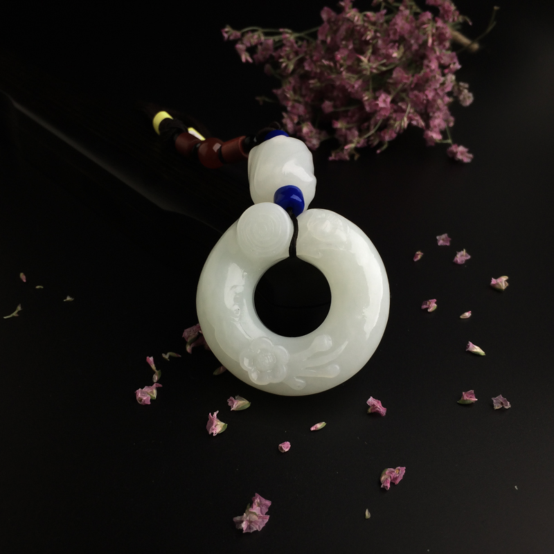 新疆天然和田羊脂玉喜上眉梢吊坠-红掌柜