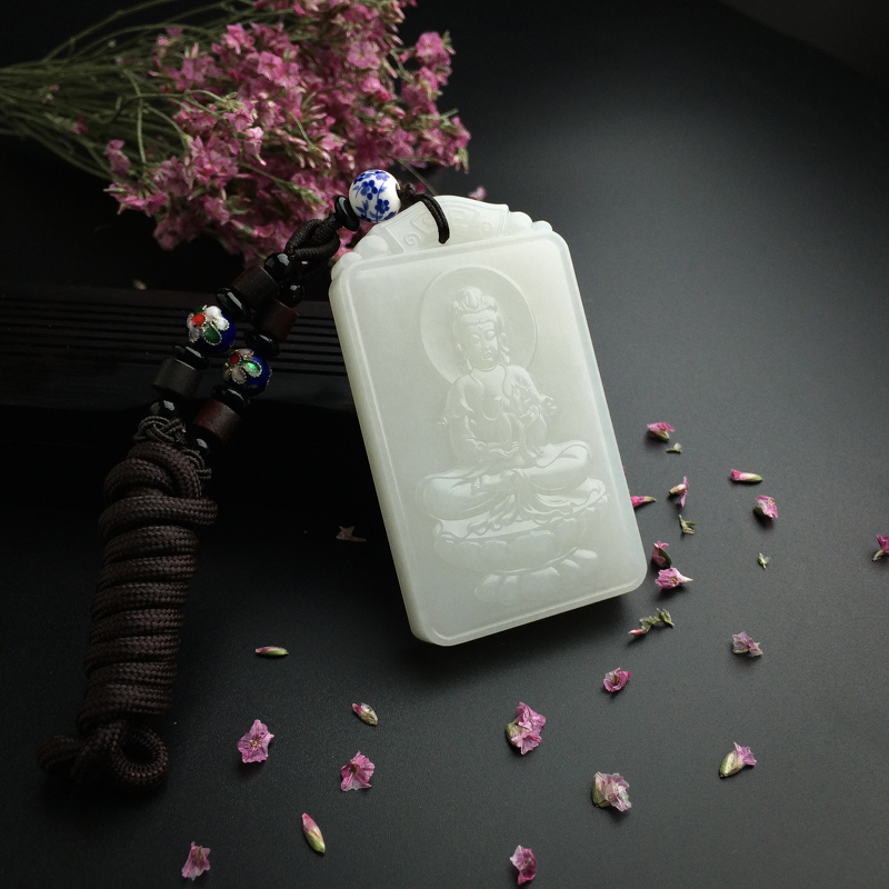 天然和田玉观音牌吊坠-红掌柜