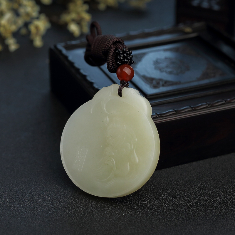 和田玉关公吊坠 - 红掌柜