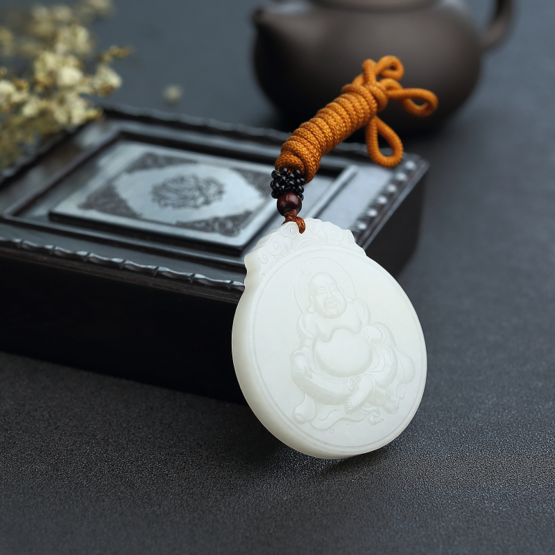 新疆天然和田玉弥勒佛吊坠 - 红掌柜