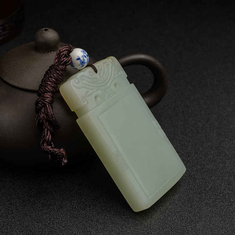 天然和田玉仿古平安牌吊坠-红掌柜