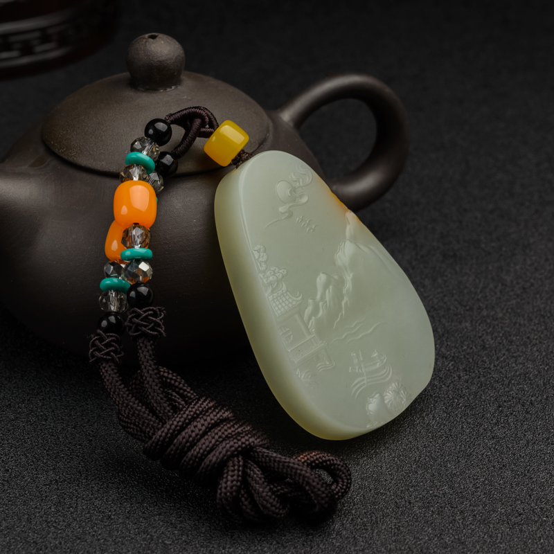 天然和田玉山水意境吊坠-红掌柜