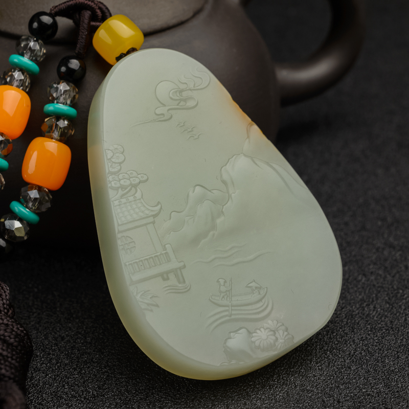 和田玉山水意境吊坠-红掌柜