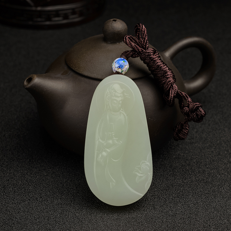 新疆天然和田玉观音吊坠 - 红掌柜