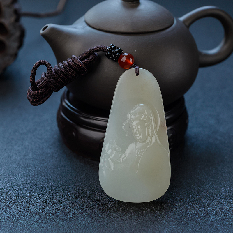 新疆天然和田玉观音吊坠 - 红掌柜