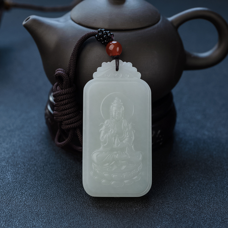 新疆天然和田玉观音吊坠 - 红掌柜
