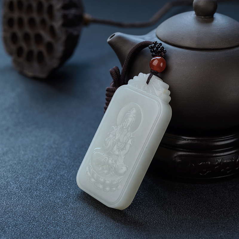 天然和田玉观音吊坠 - 红掌柜