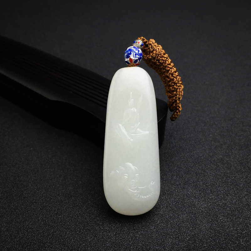 新疆天然和田羊脂玉籽料普贤菩萨吊坠-红掌柜