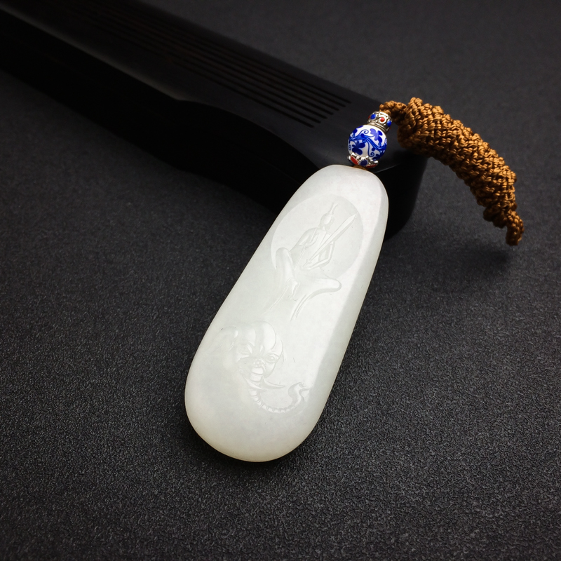 新疆天然和田羊脂玉籽料吊坠-红掌柜