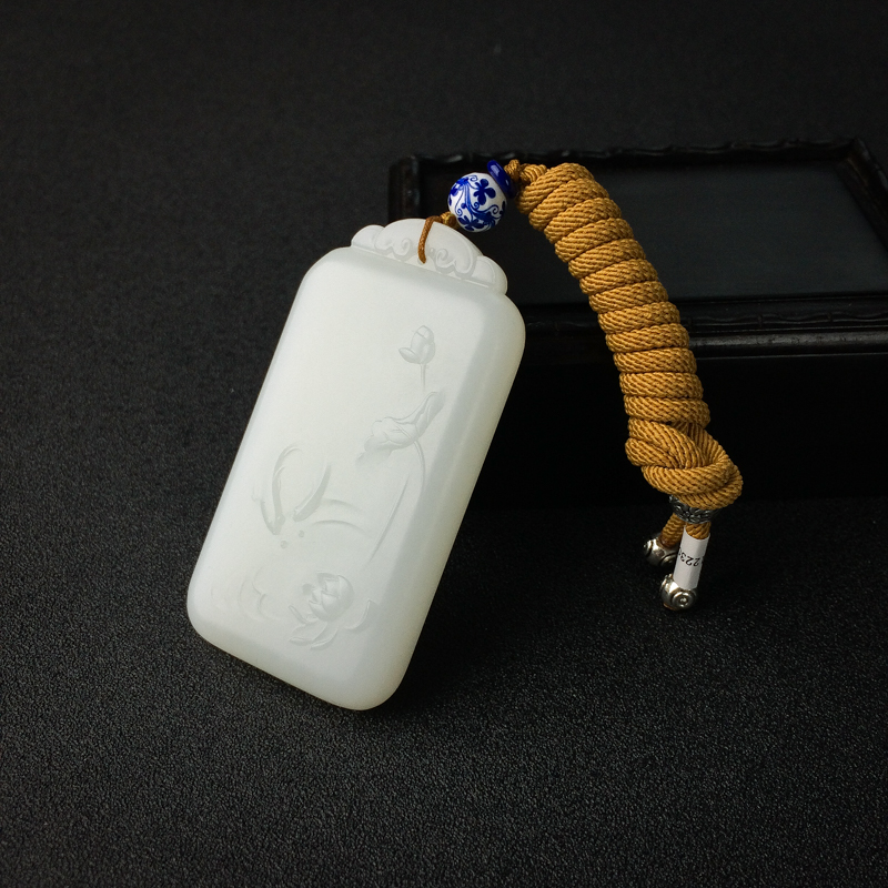 和田羊脂玉金玉满堂吊坠 - 红掌柜