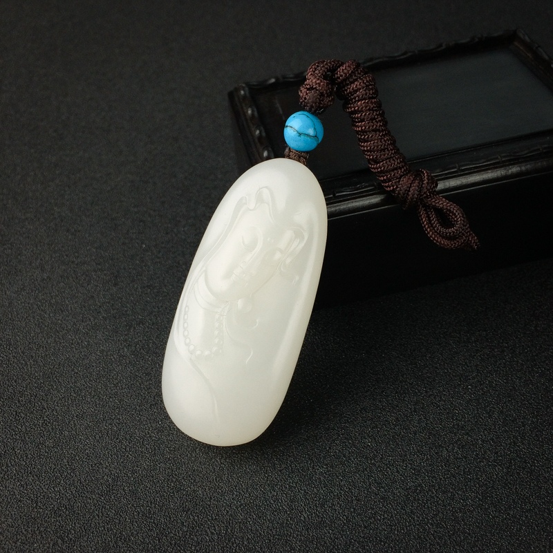 和田羊脂玉观音吊坠 - 红掌柜