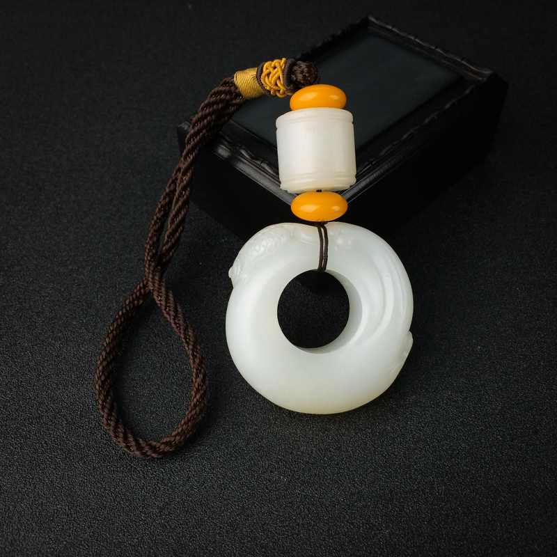 新疆天然和田羊脂玉连年有余扳指 - 红掌柜