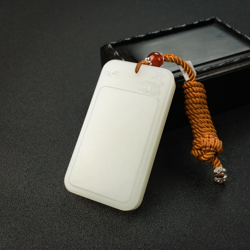 和田羊脂玉山水意境牌吊坠 - 红掌柜