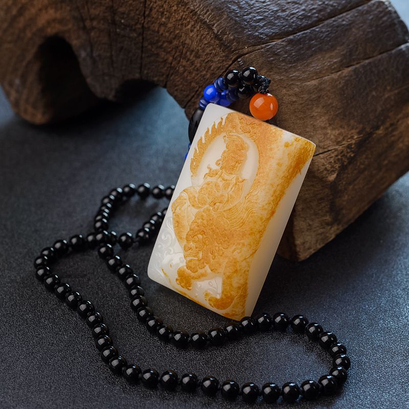 天然和田玉观音菩萨吊坠 - 红掌柜