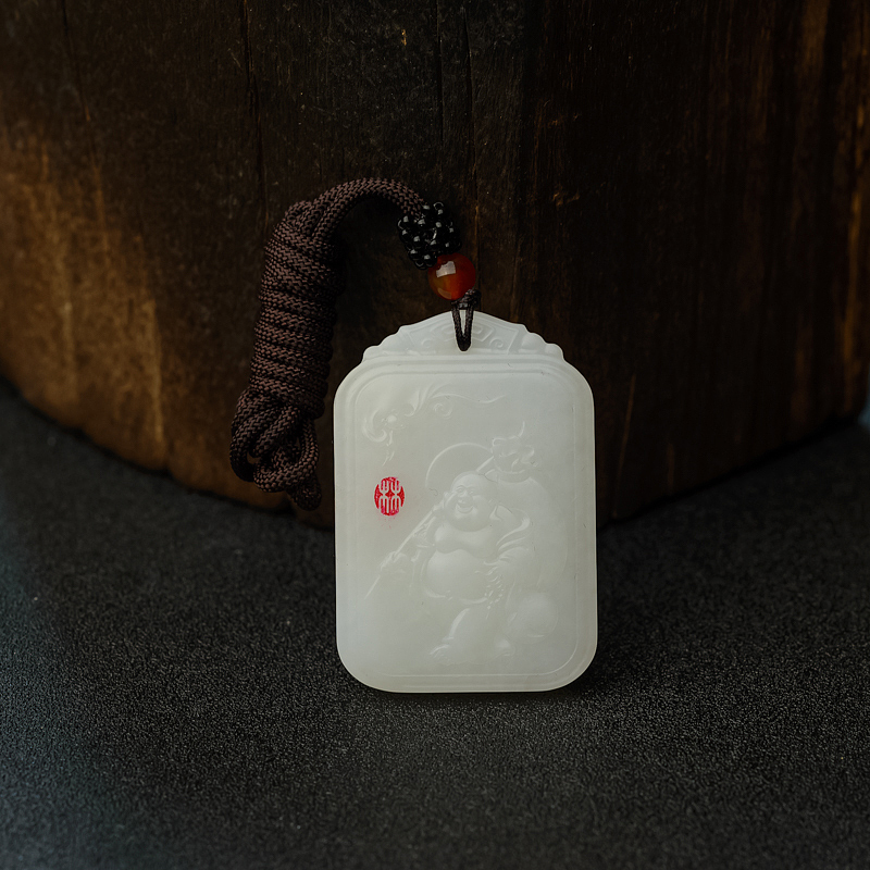 新疆天然和田羊脂玉福在眼前吊坠-红掌柜