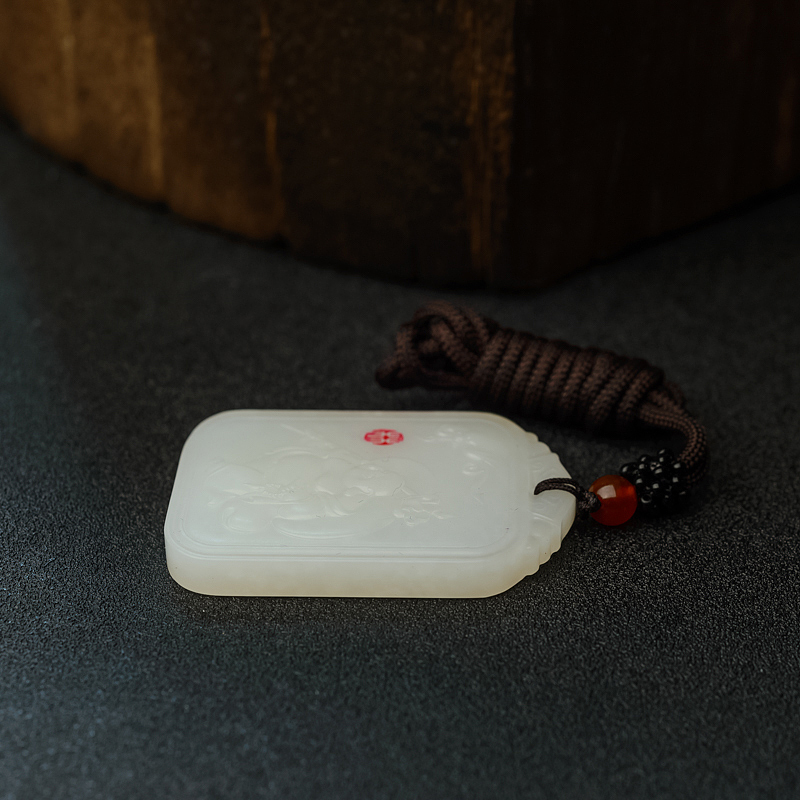 新疆和田羊脂玉福在眼前吊坠-红掌柜