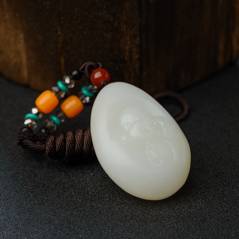 新疆天然和田羊脂玉吊坠-红掌柜