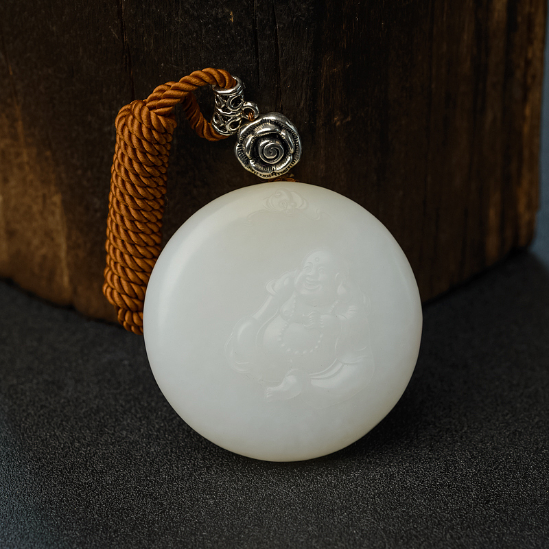 新疆天然和田羊脂玉团团圆圆吊坠-红掌柜