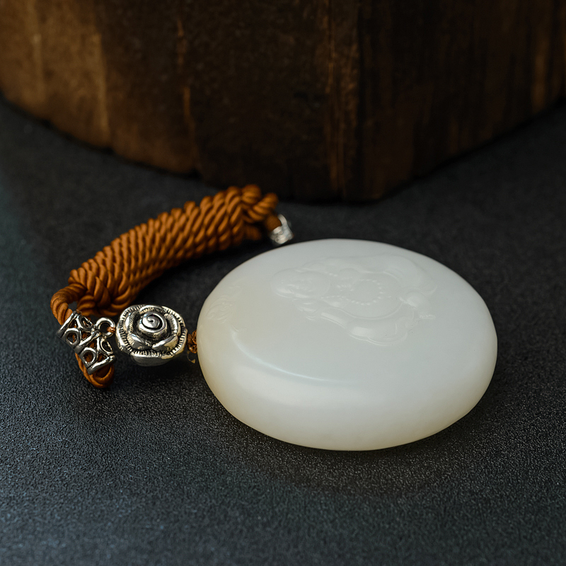 天然和田羊脂玉团团圆圆吊坠-红掌柜