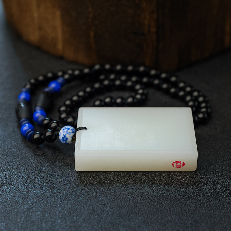 天然和田羊脂玉平安如意牌吊坠-红掌柜