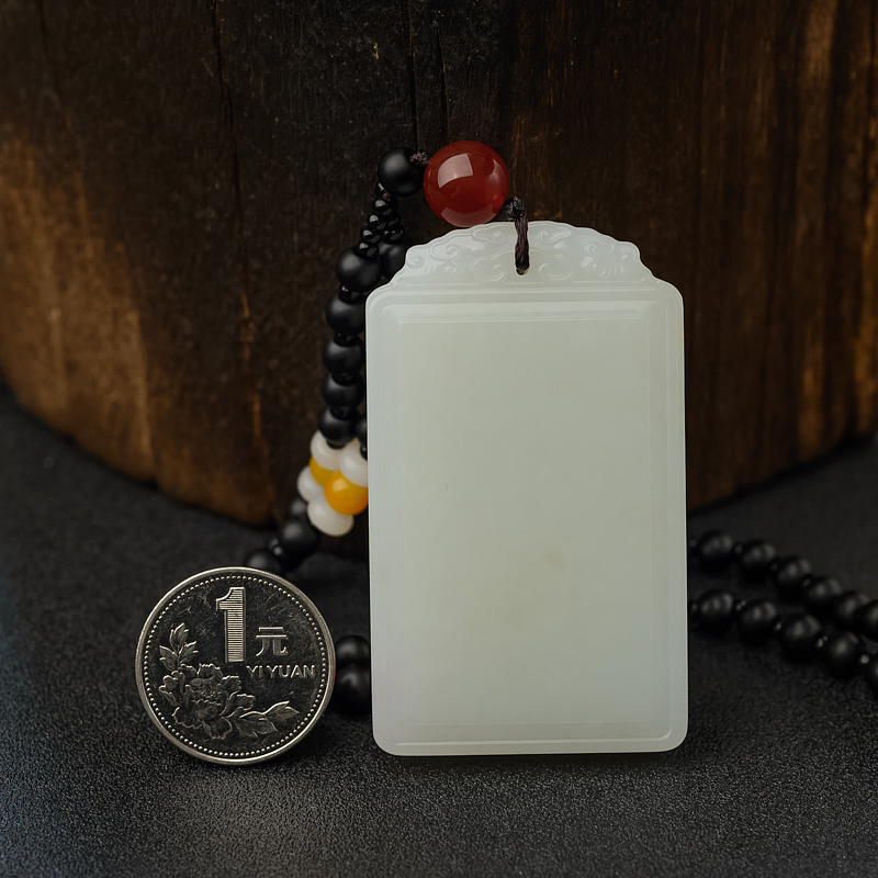 和田羊脂玉平安如意牌吊坠-红掌柜