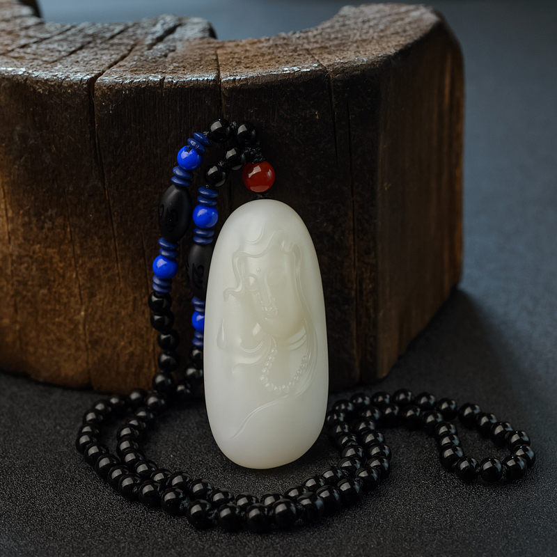 新疆天然和田玉观音牌吊坠-红掌柜