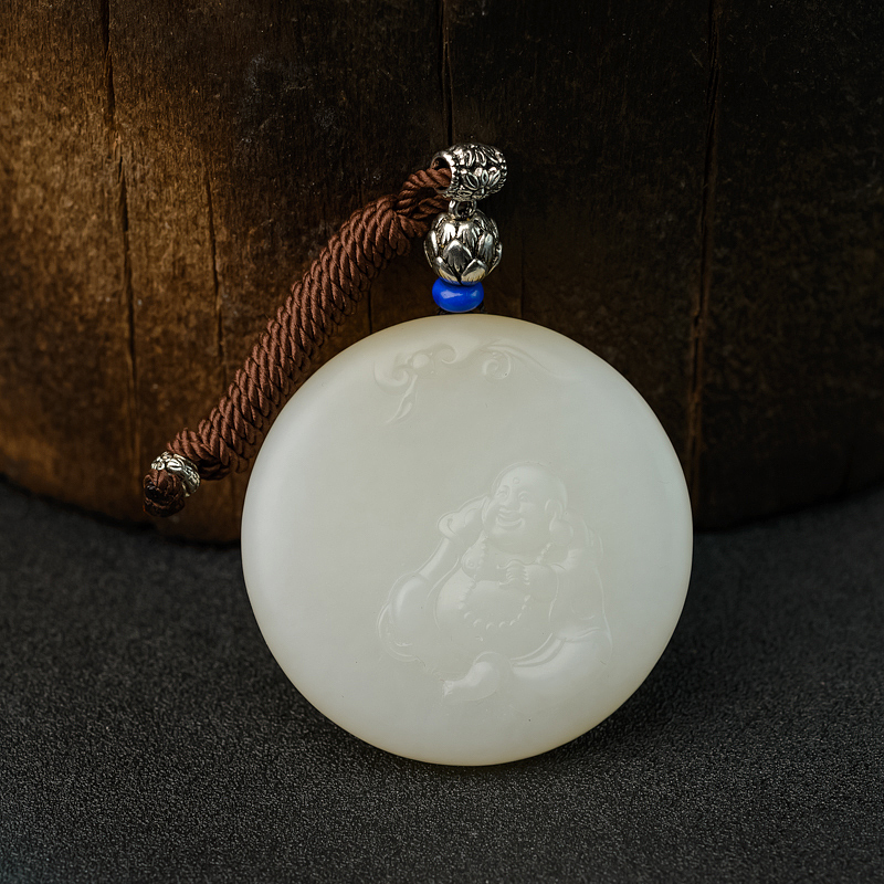 新疆天然和田玉弥勒佛吊坠 - 红掌柜