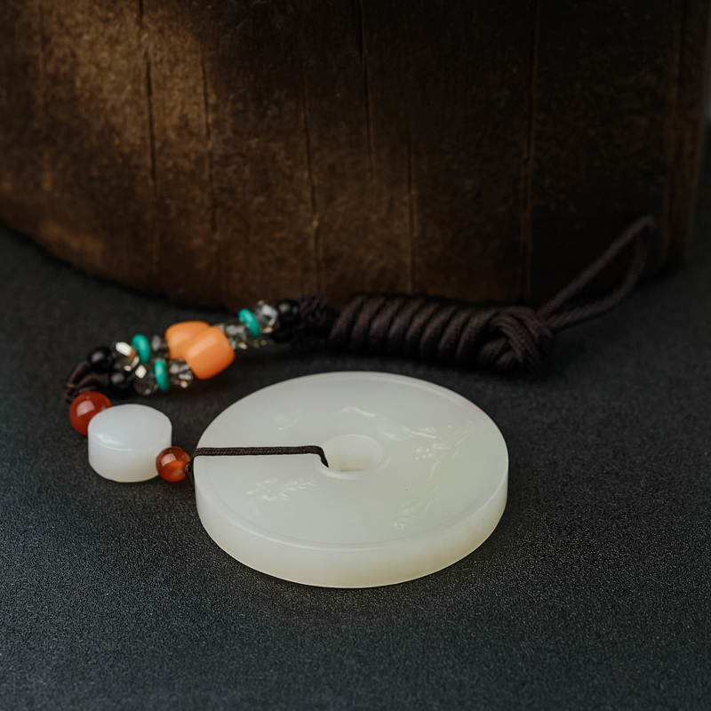 天然和田玉松鹤延年平安扣吊坠 - 红掌柜