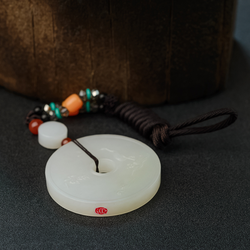 新疆和田玉松鹤延年平安扣- 红掌柜