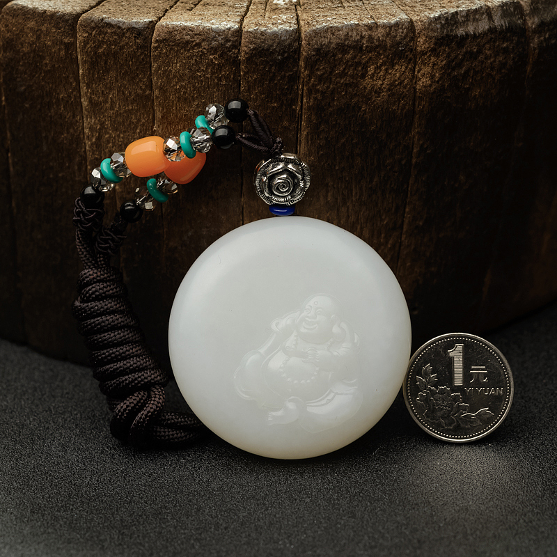 新疆羊脂白和田玉弥勒佛吊坠 - 红掌柜