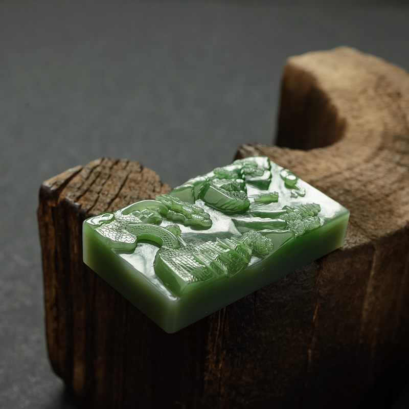 天然和田碧玉山水意境吊坠 - 红掌柜