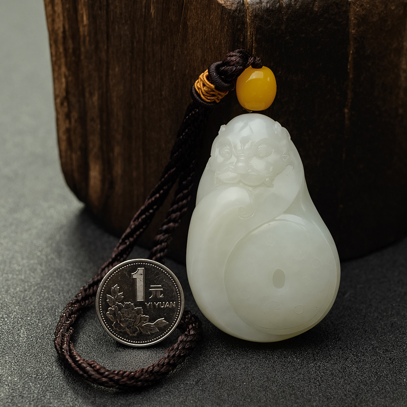 新疆和田白玉瑞兽吊坠 - 红掌柜