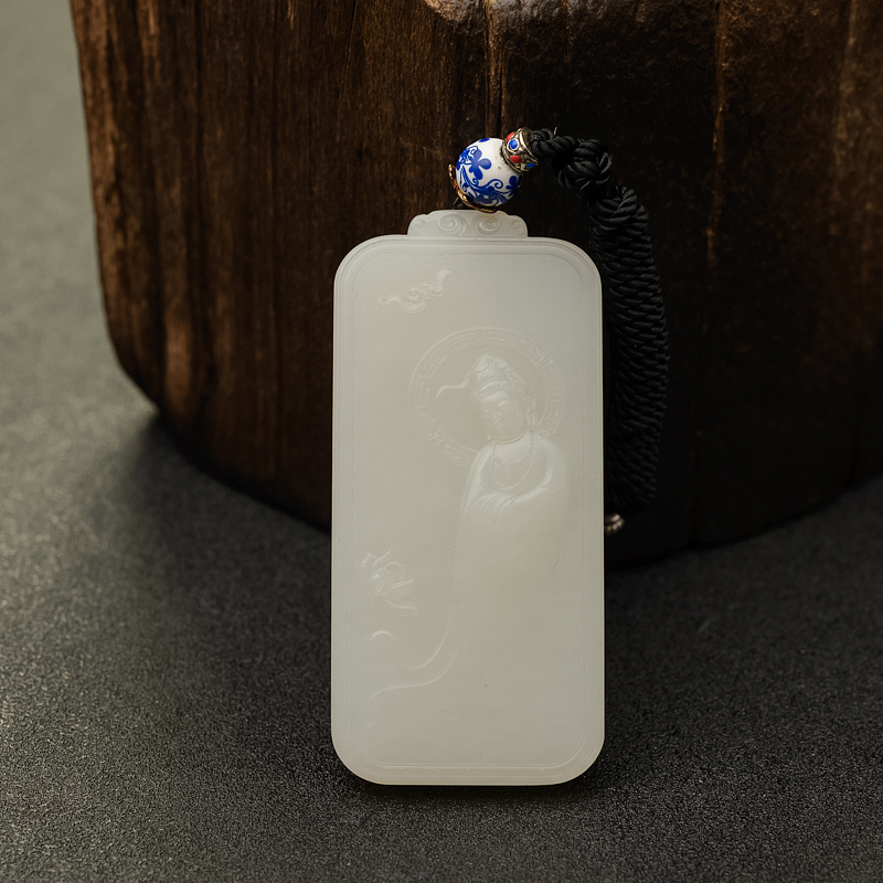 新疆天然山料和田白玉观音吊坠 - 红掌柜