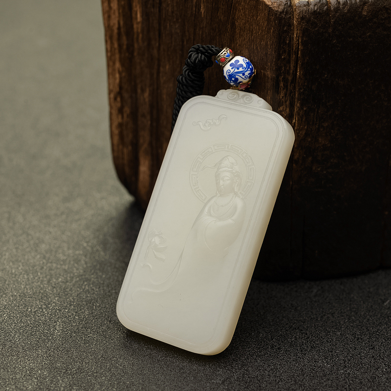 天然山料和田白玉观音吊坠 - 红掌柜