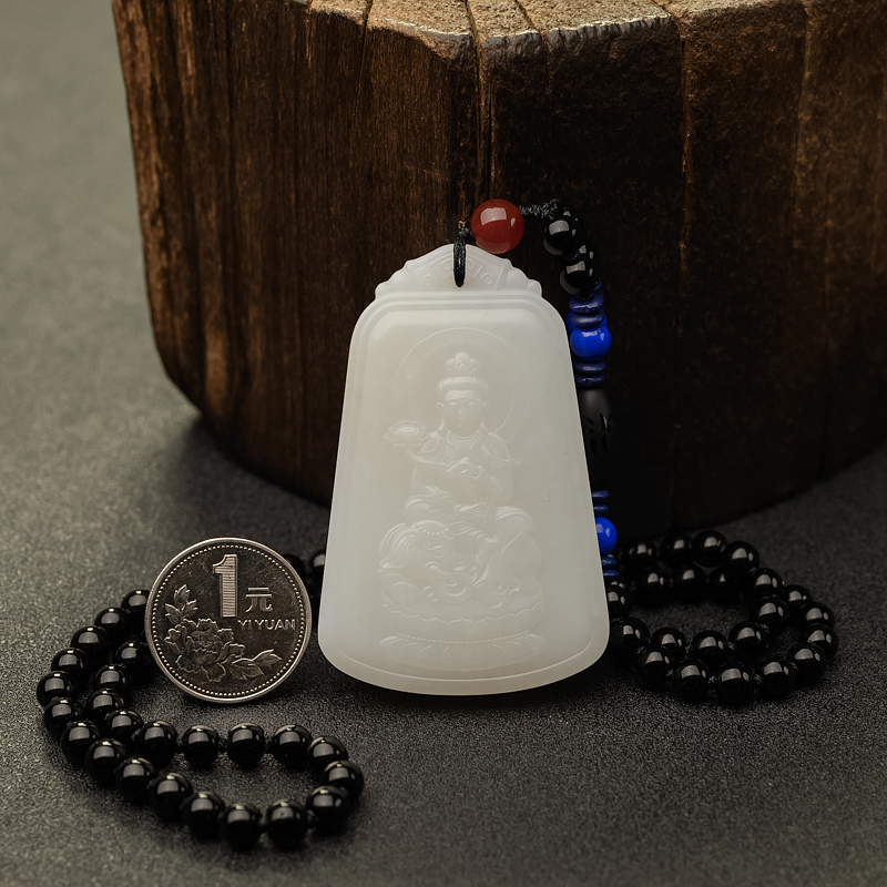 天然和田白玉观音吊坠 - 红掌柜