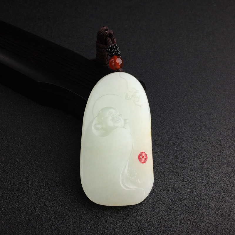 俄罗斯天然山料青白玉福在眼前吊坠 - 红掌柜